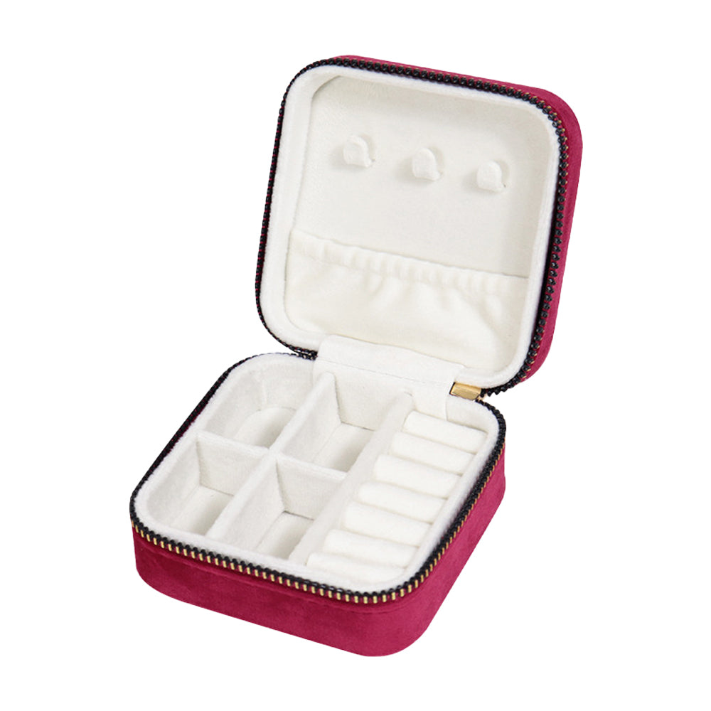Travel Portable Jewellery Box Organizer Mini Storage Case for Rings Earrings Necklaces Bracelets Rose Red