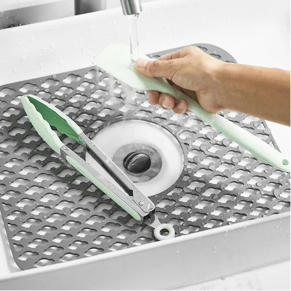 Silicone Sink Mat Kitchen Sink Protector Non-Slip Sink Grid Grate Sink Accessories Grey