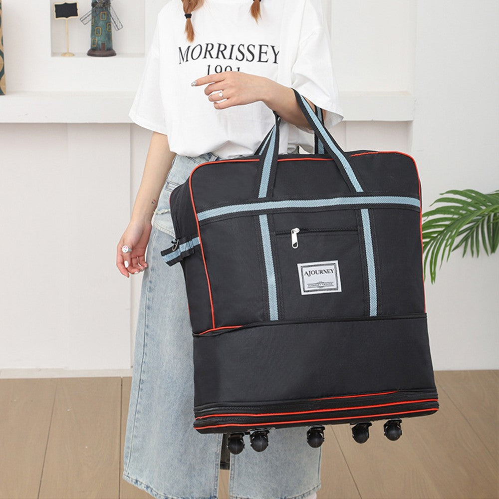 Expandable Foldable Luggage Bag with Universal Wheels Rolling Travel Bag Duffel Bag Black