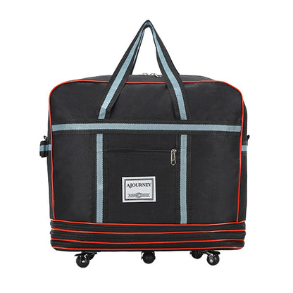 Expandable Foldable Luggage Bag with Universal Wheels Rolling Travel Bag Duffel Bag Black
