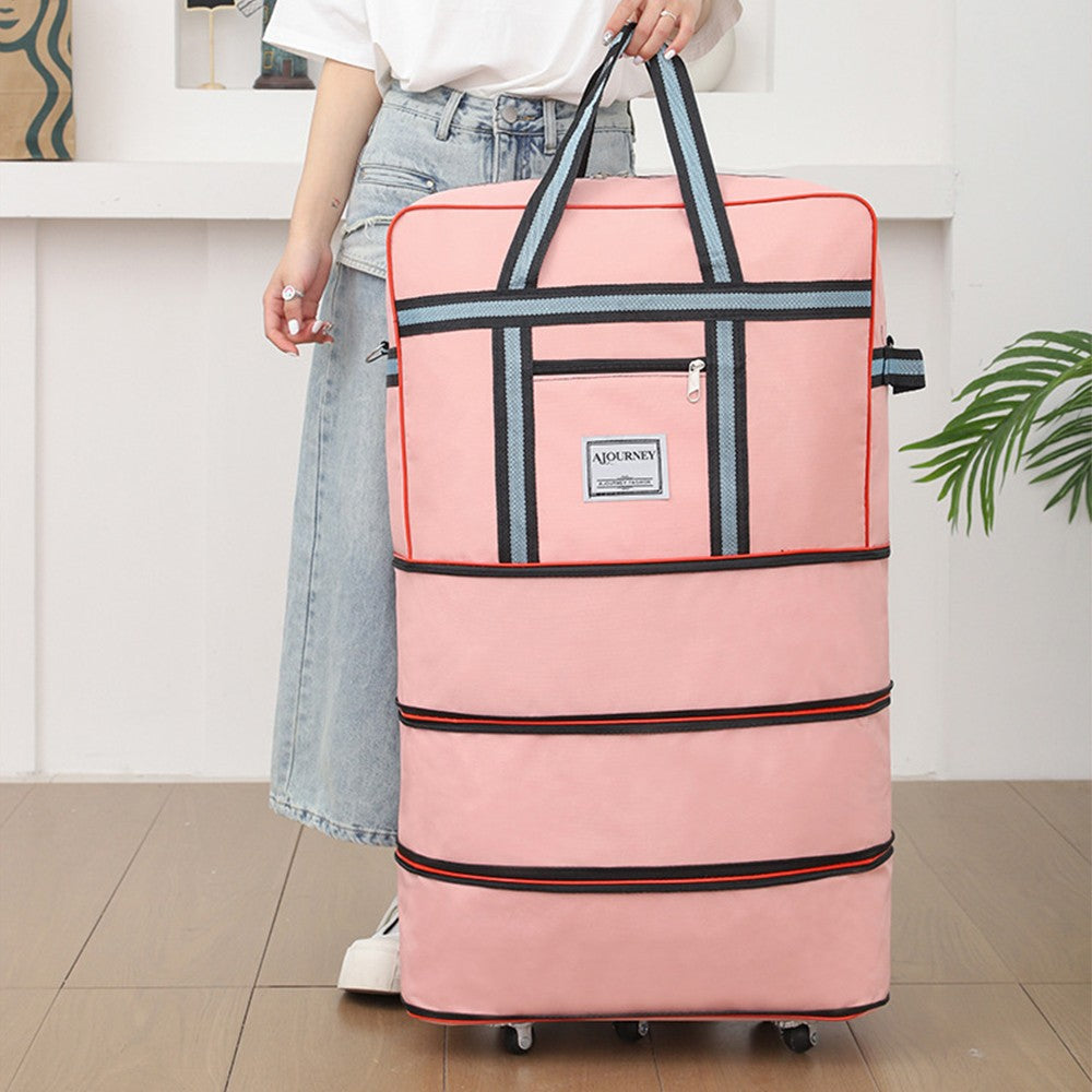 Expandable Foldable Luggage Bag with Universal Wheels Rolling Travel Bag Duffel Bag Pink