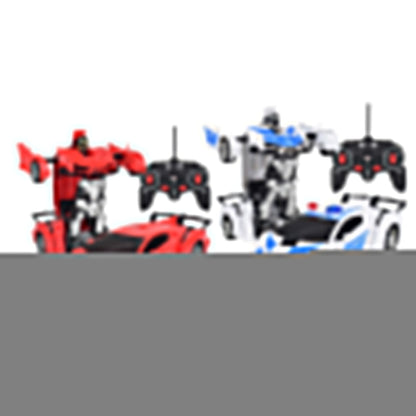 2Pcs Remote Control Car Toy Transform Robot Toy Kids RC Car Red and White
