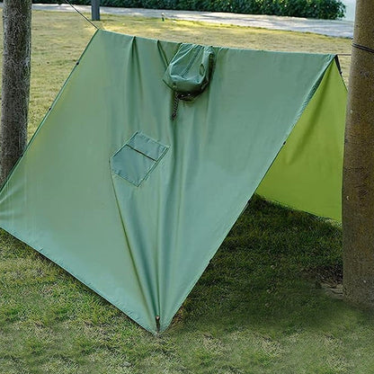3-in-1 Unisex Hooded Rain Poncho Raincoat Jacket for Hiking Camping Army Green