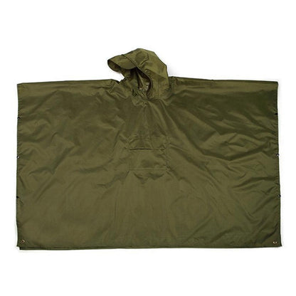3-in-1 Unisex Hooded Rain Poncho Raincoat Jacket for Hiking Camping Army Green