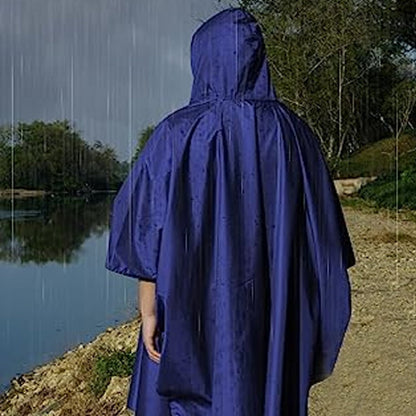 3-in-1 Unisex Hooded Rain Poncho Raincoat Jacket for Hiking Camping Blue