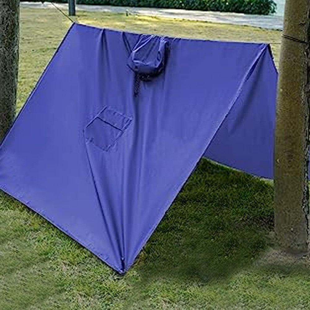 3-in-1 Unisex Hooded Rain Poncho Raincoat Jacket for Hiking Camping Blue