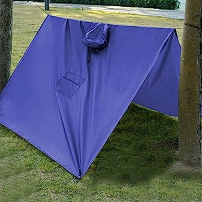 3-in-1 Unisex Hooded Rain Poncho Raincoat Jacket for Hiking Camping Blue