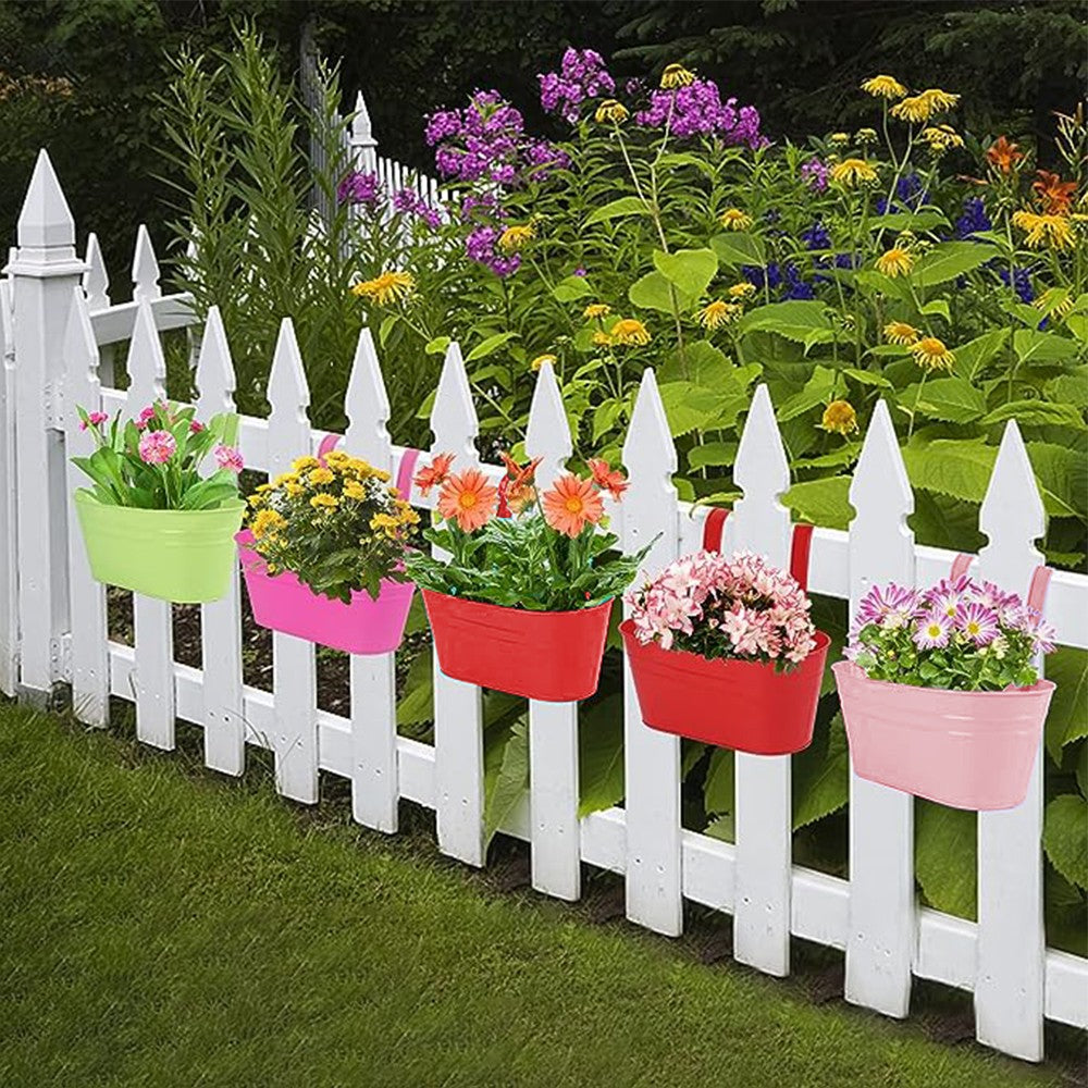 4 Colors Hanging Flower Pot Metal Bucket Hanging Planters for Outdoor Plants