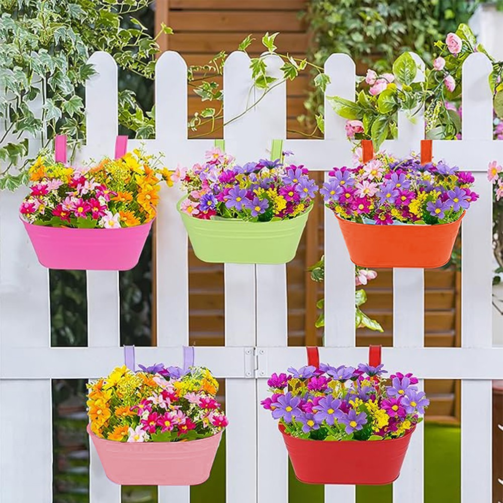 4 Colors Hanging Flower Pot Metal Bucket Hanging Planters for Outdoor Plants