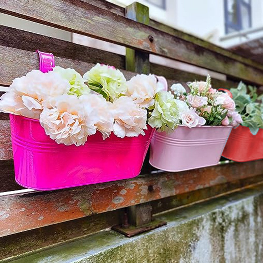 4 Colors Hanging Flower Pot Metal Bucket Hanging Planters for Outdoor Plants