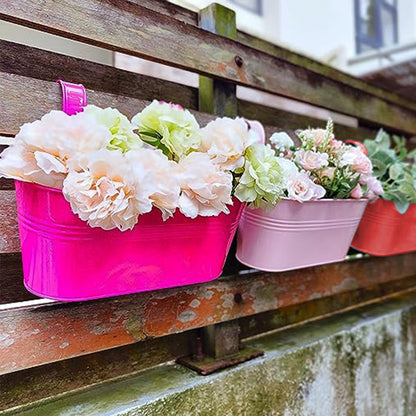 4 Colors Hanging Flower Pot Metal Bucket Hanging Planters for Outdoor Plants
