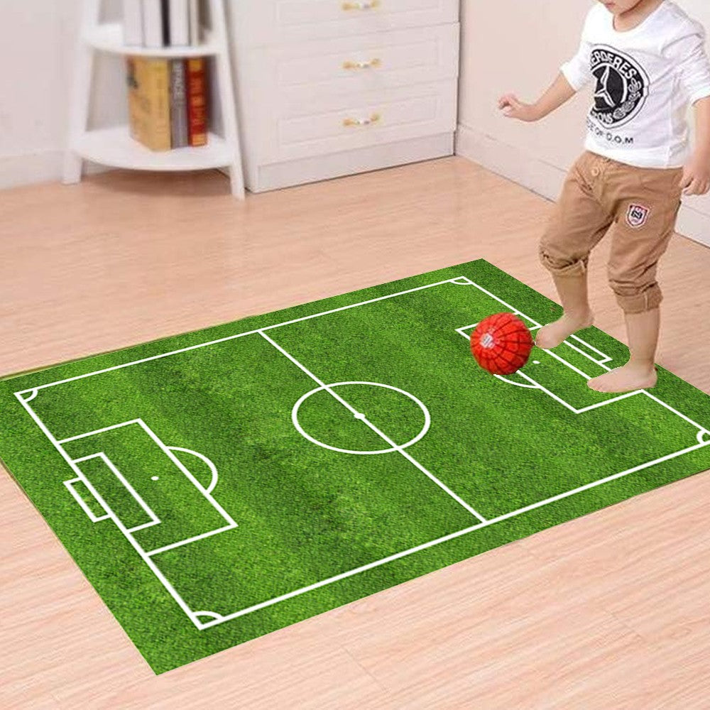 Football Field Playmat Non-slip Green Grass Floor Mat Home Room Decor