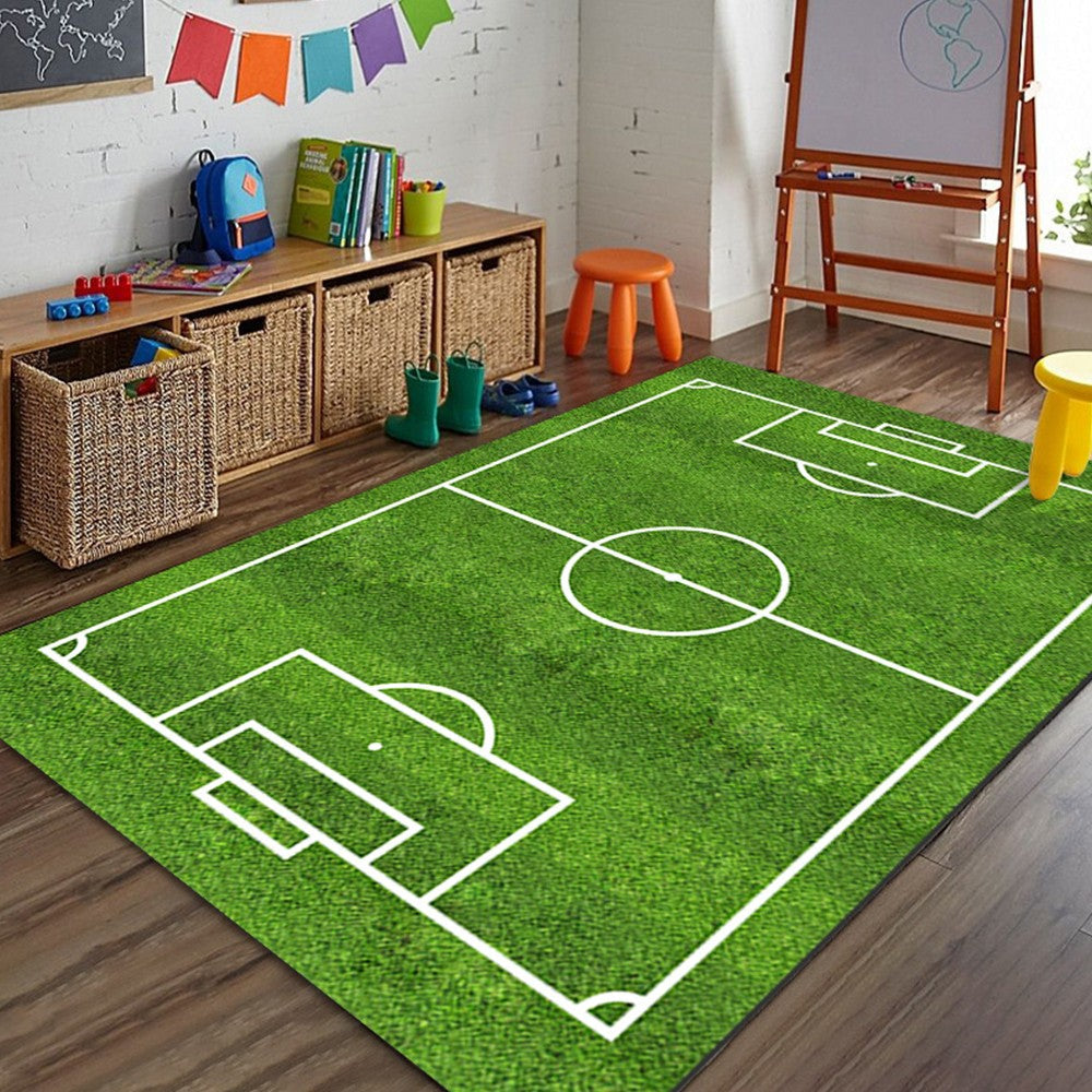 Football Field Playmat Non-slip Green Grass Floor Mat Home Room Decor