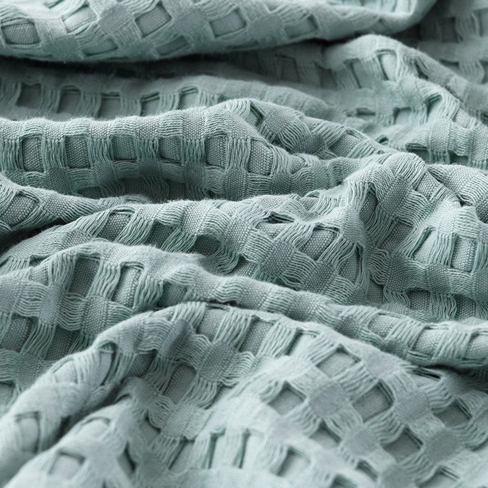 100% Cotton Blanket Cozy Waffle Weave Blanket Soft Quilt Blue