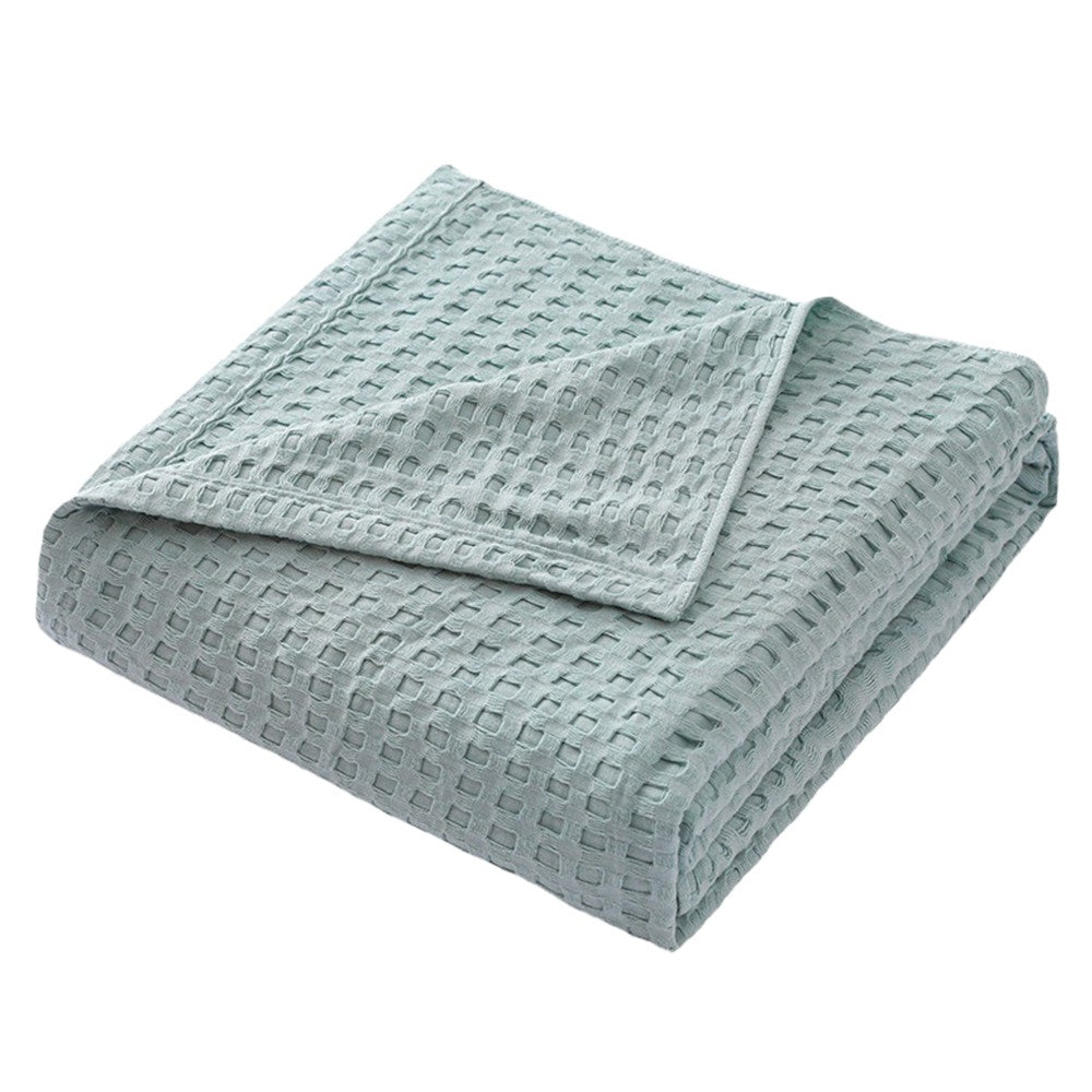 100% Cotton Blanket Cozy Waffle Weave Blanket Soft Quilt Blue