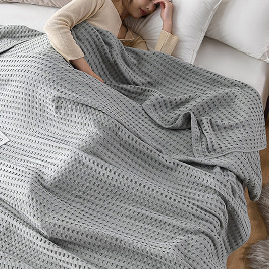 100% Cotton Blanket Cozy Waffle Weave Blanket Soft Quilt Grey