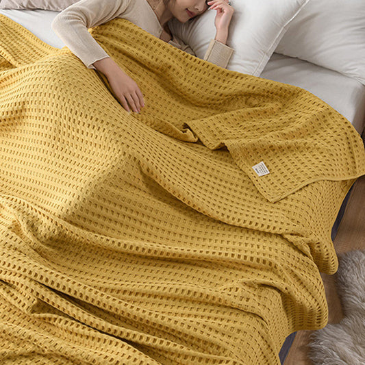 100% Cotton Blanket Cozy Waffle Weave Blanket Soft Quilt Yellow