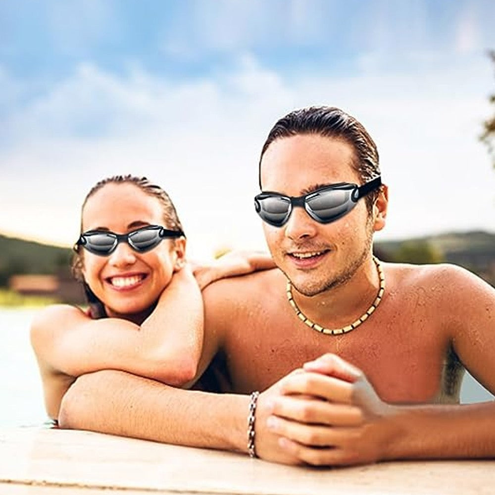 No Leaking Anti Fog Swimming Goggles Swimming Cap Set for Adult Youth Black