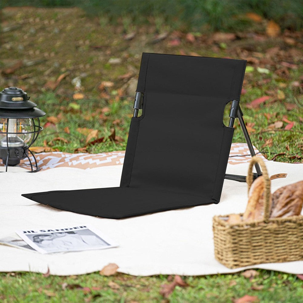Folding Beach Lounge Chair Portable Beach Mat with Backrest Black