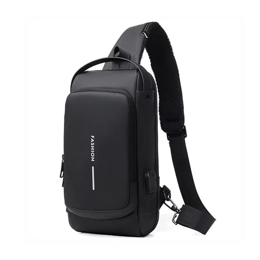 Anti theft Crossbody Sling Bag with USB Port Water-Resistant Sport Chest Bag Shoulder Bag Black