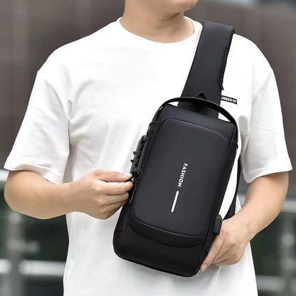 Anti theft Crossbody Sling Bag with USB Port Water-Resistant Sport Chest Bag Shoulder Bag Black