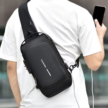 Anti theft Crossbody Sling Bag with USB Port Water-Resistant Sport Chest Bag Shoulder Bag Black