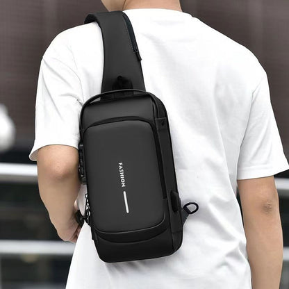 Anti theft Crossbody Sling Bag with USB Port Water-Resistant Sport Chest Bag Shoulder Bag Black