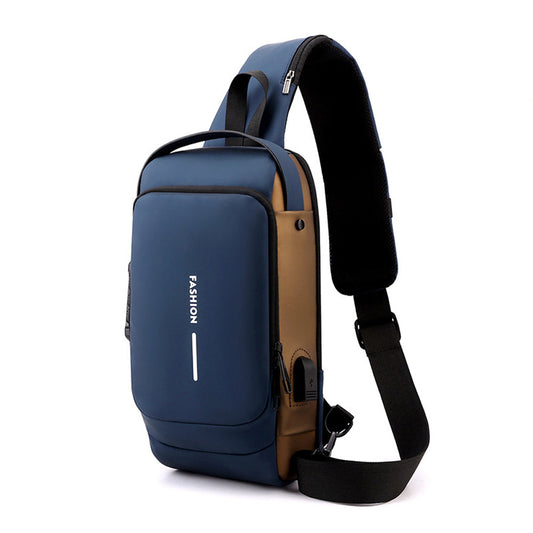 Anti theft Crossbody Sling Bag with USB Port Water-Resistant Sport Chest Bag Shoulder Bag Blue
