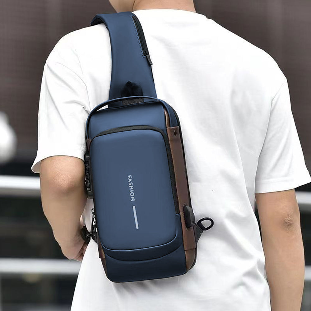 Anti theft Crossbody Sling Bag with USB Port Water-Resistant Sport Chest Bag Shoulder Bag Blue
