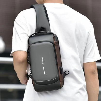 Anti theft Crossbody Sling Bag with USB Port Water-Resistant Sport Chest Bag Shoulder Bag Gray