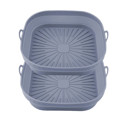 2Pcs Square Foldable Air Fryer Silicone Pot Reusable Baking Tray Basket Mat Oven Accessories Grey