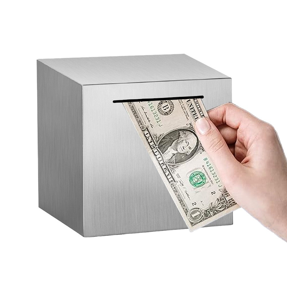Must Break Style Piggy Bank Stainless Steel Savings Bank Money Box Coin Jar for Adult Teens Silver