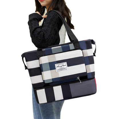 Foldable Large Capacity Travel Duffel Bag Overnight Bag Dry and Wet Separation Travel Bag Black