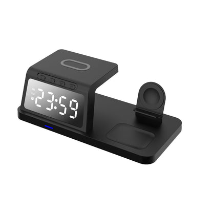 5-in-1 Wireless Magnetic Fast Charging Station Charging Dock with Digital Clock for QI Wireless Cahrging Device Black