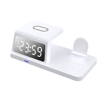 5-in-1 Wireless Magnetic Fast Charging Station Charging Dock with Digital Clock for QI Wireless Cahrging Device White