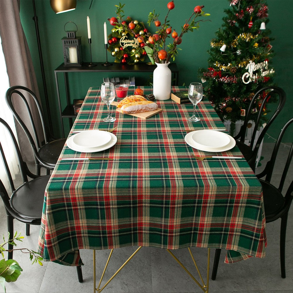 Rectangle Scotland Plaid Table Cover Christmas Tablecloth Xmas Decor Green