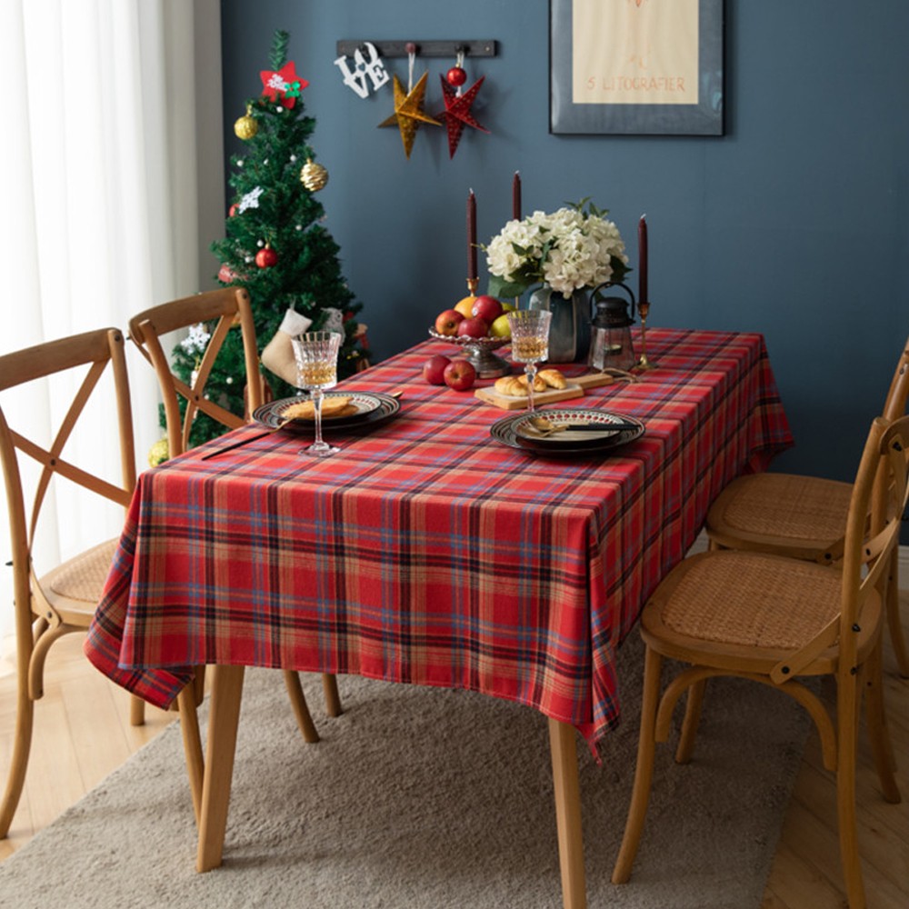 Rectangle Scotland Plaid Table Cover Christmas Tablecloth Xmas Decor Red