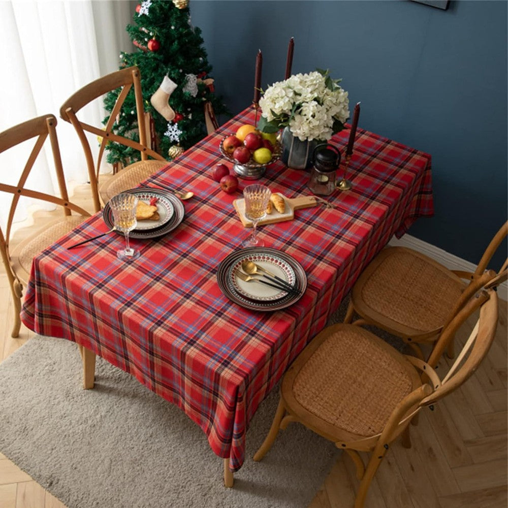 Rectangle Scotland Plaid Table Cover Christmas Tablecloth Xmas Decor Red