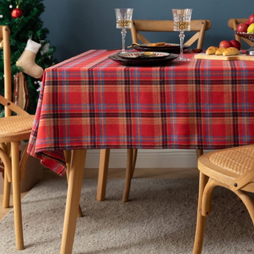 Rectangle Scotland Plaid Table Cover Christmas Tablecloth Xmas Decor Red