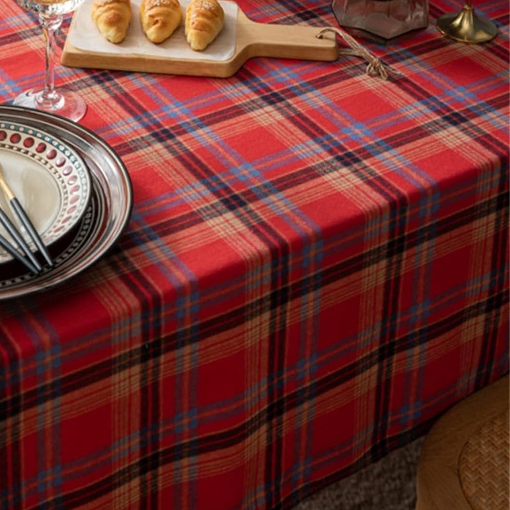 Rectangle Scotland Plaid Table Cover Christmas Tablecloth Xmas Decor Red