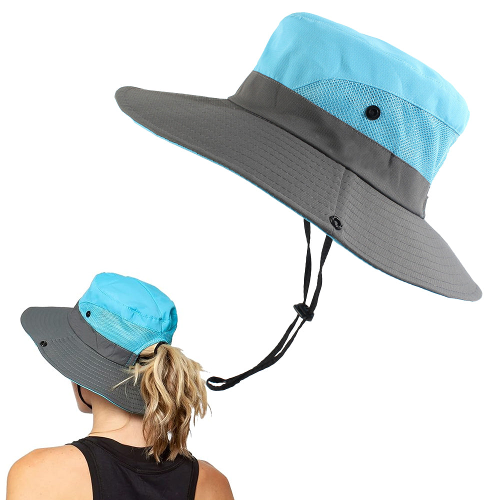 Bucket Hat Wide Brim Sun Hat Hiking Fisherman Hat Blue
