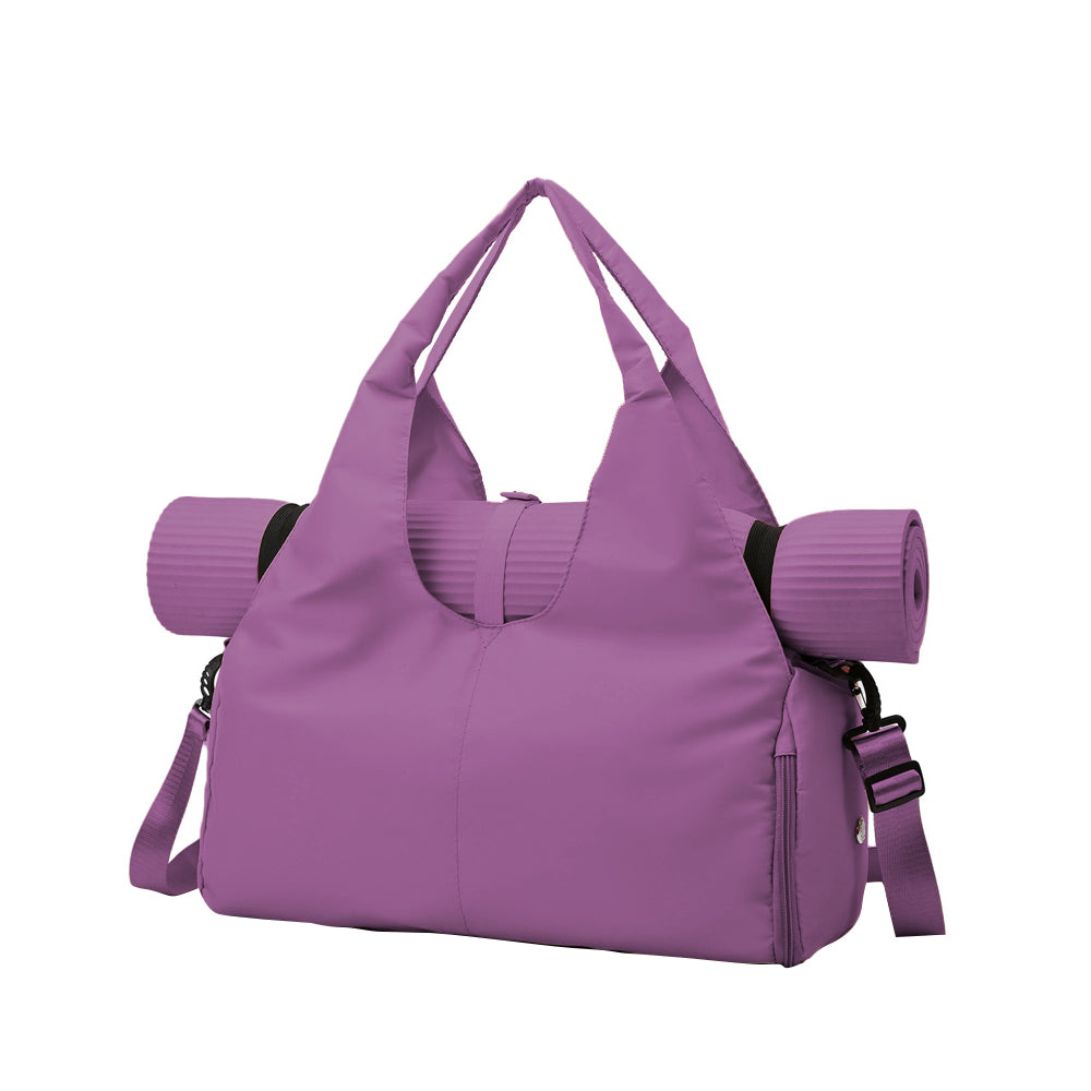 Gym Tote Bag with Shoe Compartment for Women Travel Duffel Bag Yoga Mat Holder Purple