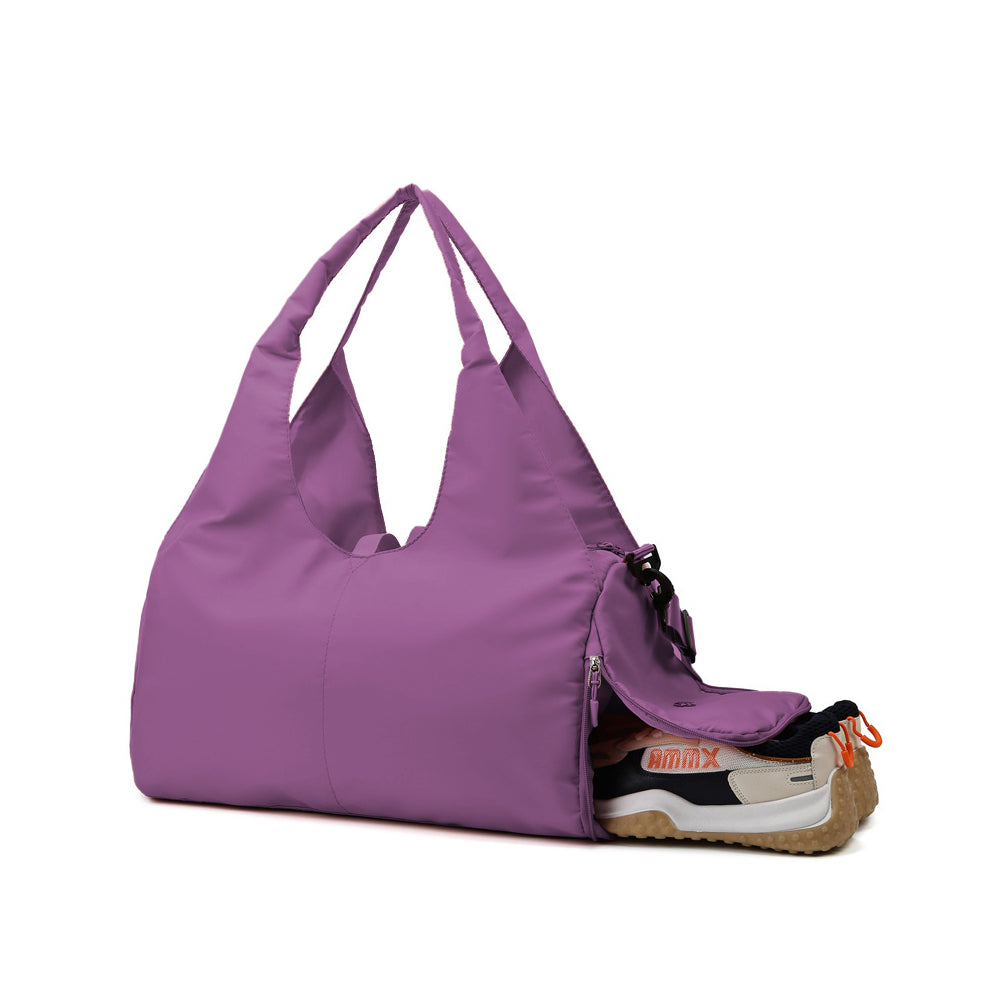 Gym Tote Bag with Shoe Compartment for Women Travel Duffel Bag Yoga Mat Holder Purple