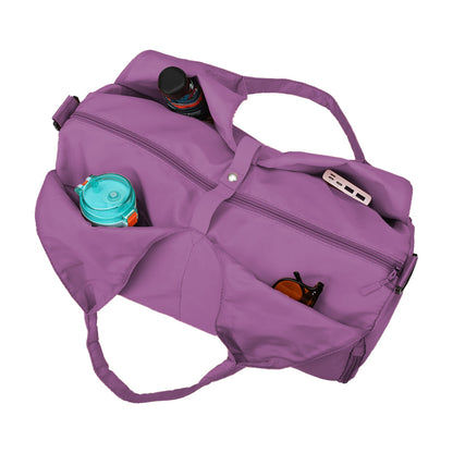 Gym Tote Bag with Shoe Compartment for Women Travel Duffel Bag Yoga Mat Holder Purple