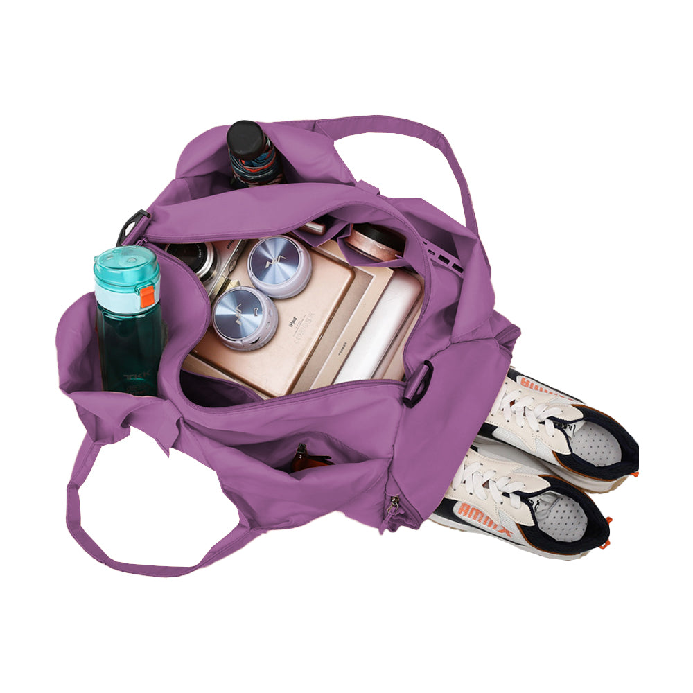 Gym Tote Bag with Shoe Compartment for Women Travel Duffel Bag Yoga Mat Holder Purple