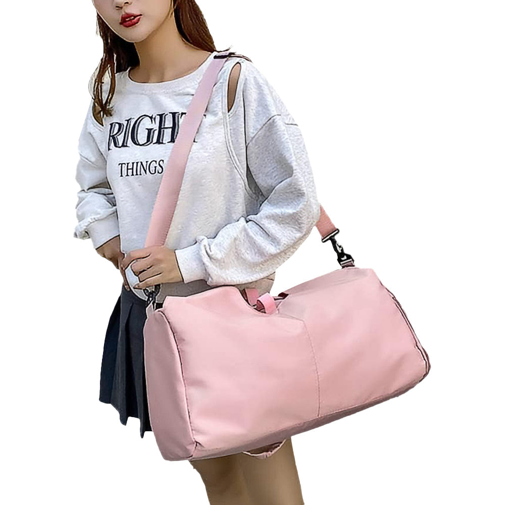 Gym Tote Bag with Shoe Compartment for Women Travel Duffel Bag Yoga Mat Holder Pink