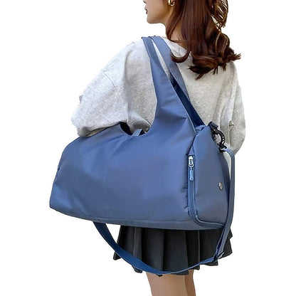 Gym Tote Bag with Shoe Compartment for Women Travel Duffel Bag Yoga Mat Holder Blue
