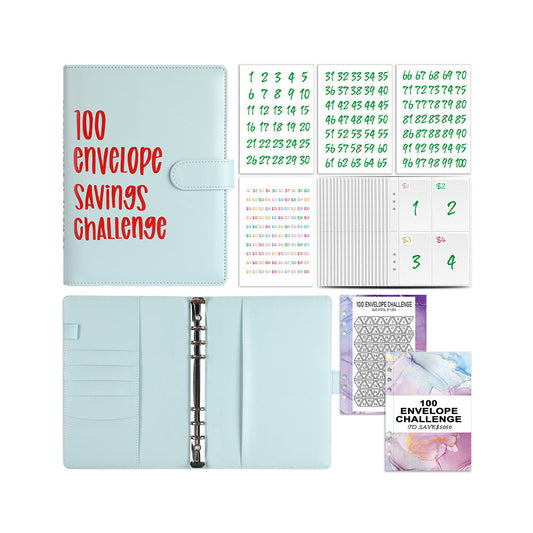 Envelope Challenge Binder Budget Planner Savings Book with 200 Card Slots Blue