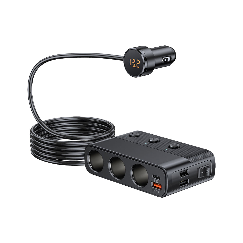 128W Car USB Charger Adapter with ON-OFF Switch QC 3.0 PD Fast Type-c Car Charging