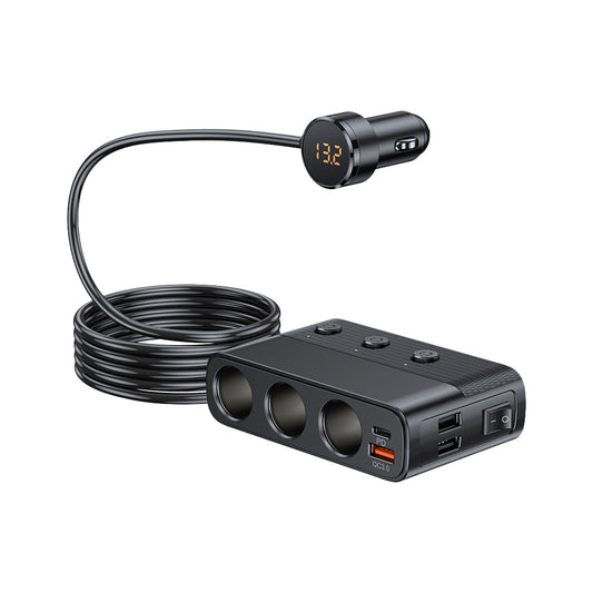 128W Car USB Charger Adapter with ON-OFF Switch QC 3.0 PD Fast Type-c Car Charging